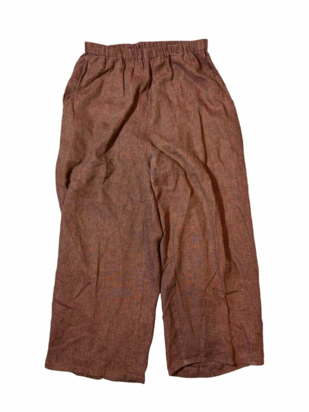 FLAX Linen Wide Leg Pants Lagenlook Boho Earth Tone Pull On Crop Medium - Picture 2 of 10